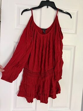 Burnt Orange Cold-Shoulder Crinkle Camisole Top